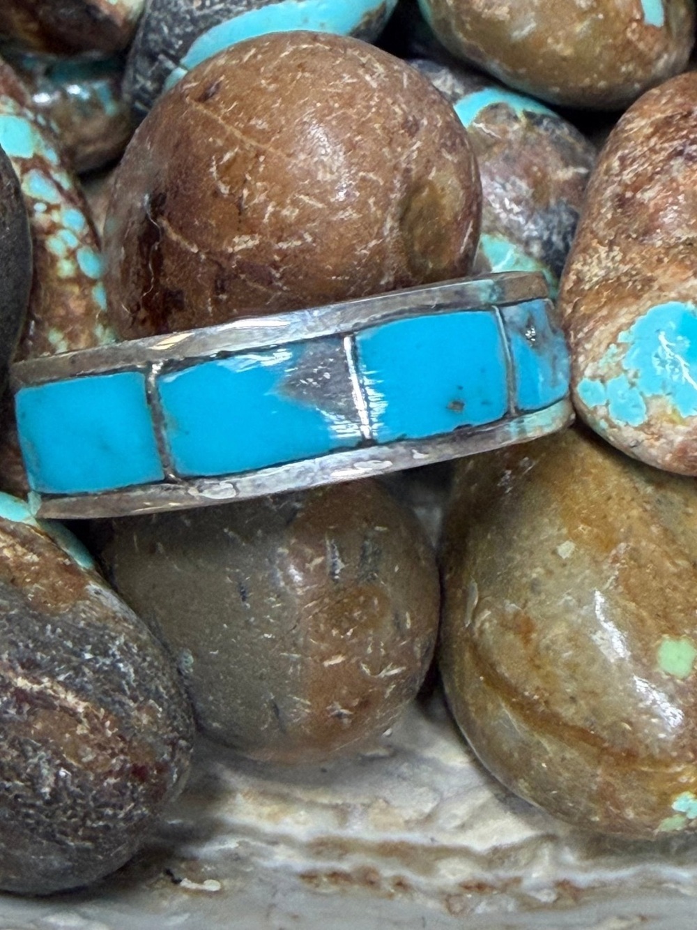 Kingman Turquoise Inlay Sterling-Style Women’s Band - Blue Turquoise